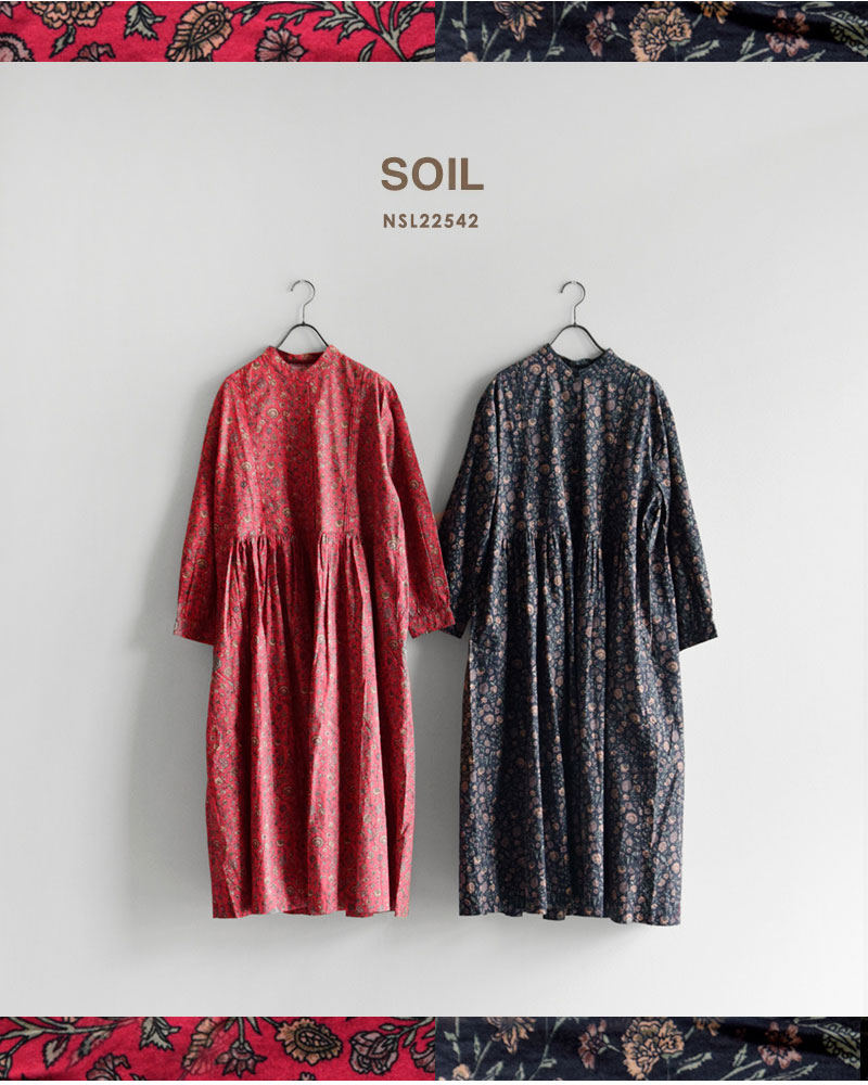 SOIL ソイル 40sポプリン フラワー プリント バンドカラー ドレス