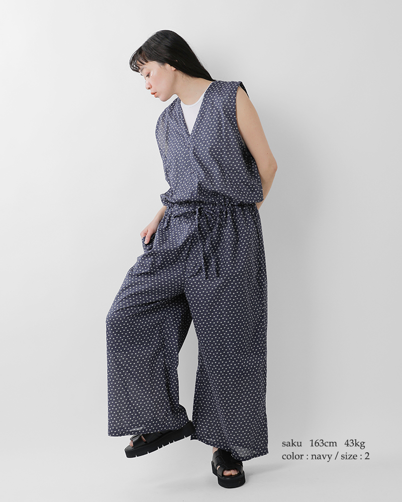 ＊soil ボイルドットプリントバンドカラーフレンチスリーブオーバーオール＊ SOIL(ファッション) 【30%OFF】ソイル SOIL コットン ボイル