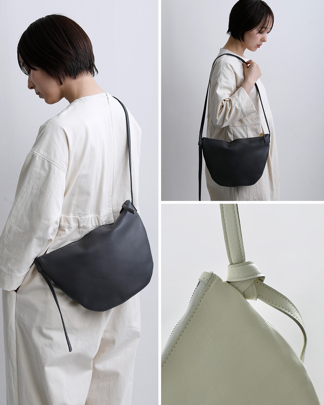 ほぼ新品！ ユッキーノ レザーショルダーバッグ ネイビー ショルダースモール ネイビー - yucchino｜ユッキーノ 布のエコバッグ