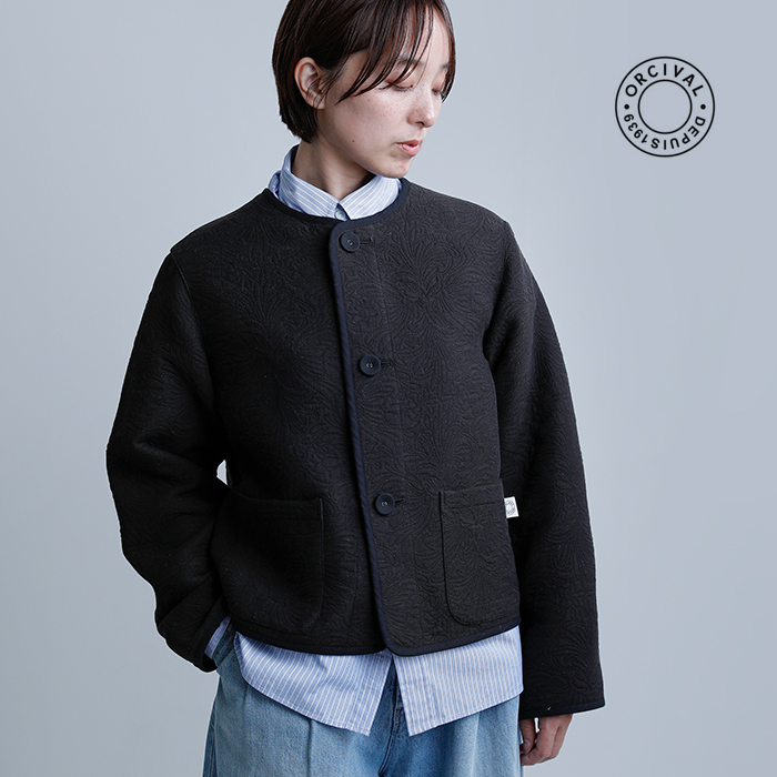 [最終価格]ORCIVAL オーシバル ノーカラージャケット クルーネック TIME SALE] ORCIVAL オーシバル キルト カラーレスジャケット OR-A0091