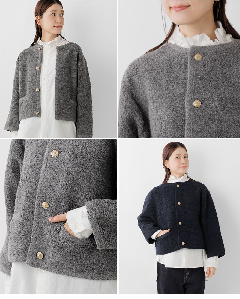 美品 オーシバル ORCIVAL ニットカーディガン 金ボタン ノーカラー ORCIVAL（オーシバル） オーチバル ウール ニットブークレ