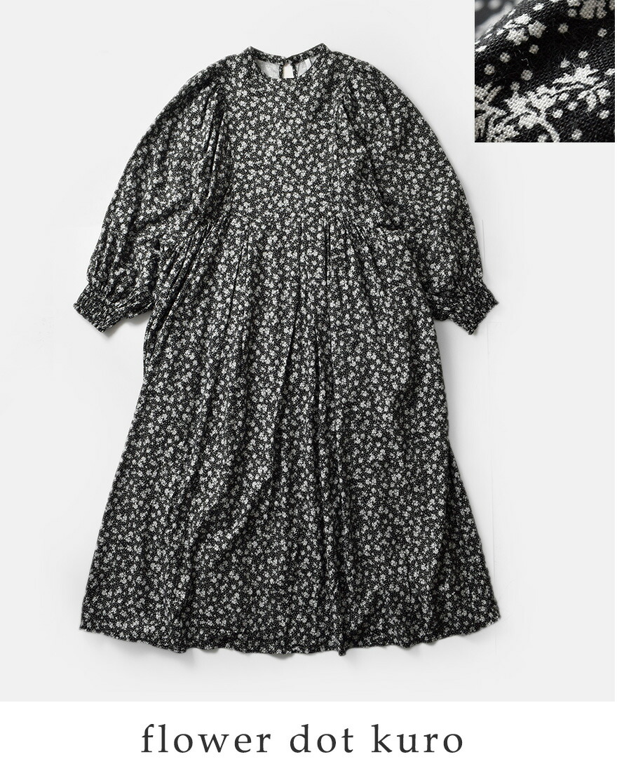 新品　kana to U　コットンリネンワンピース　花柄　日本製　バンドカラー セール【30%OFF】パリドゥアオウネ PARIS DE AOUNE フラワープリント