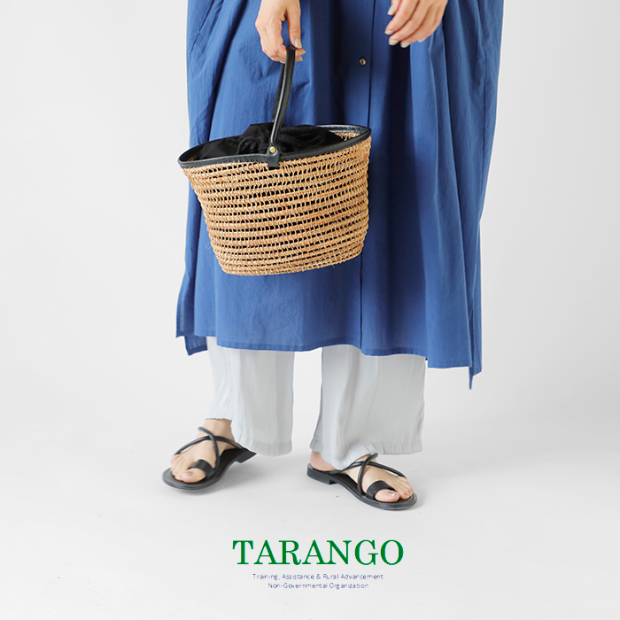 TARANGO(タランゴ)レザーハンドルパーム巾着カゴバッグpb-130