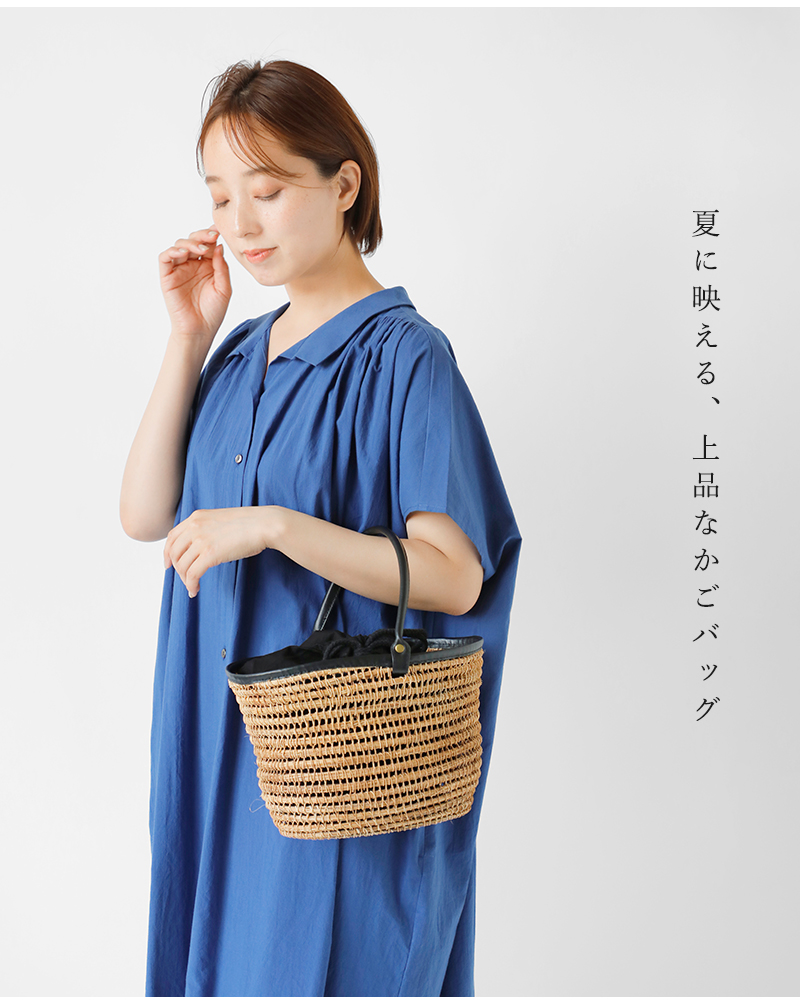 TARANGO(タランゴ)レザーハンドルパーム巾着カゴバッグpb-130