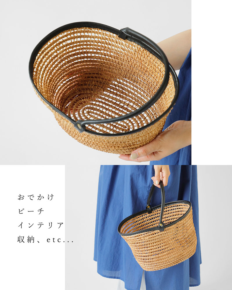 TARANGO(タランゴ)レザーハンドルパーム巾着カゴバッグpb-130