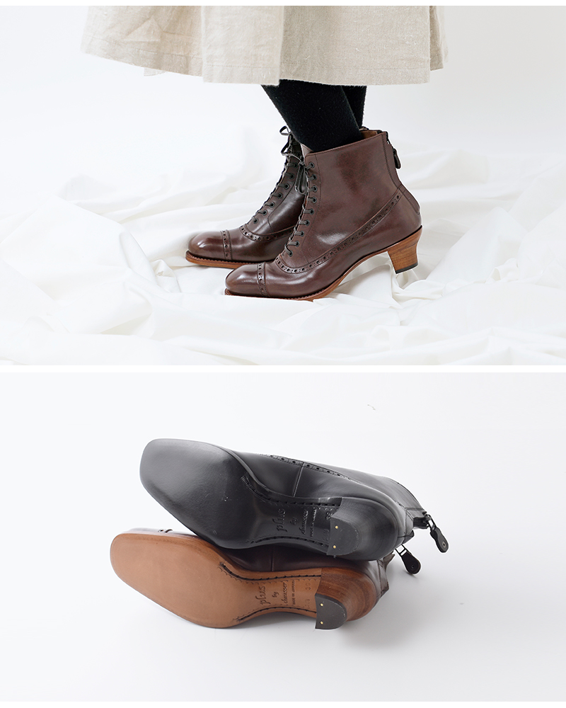 plus by chausser プリュスバイショセ カウレザー メダリオン レース 