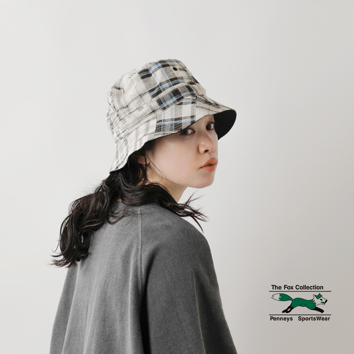 PENNEYS(ペニーズ)コットンマドラスチェック/ツイル2wayパッチワークバケットハットpn25s010