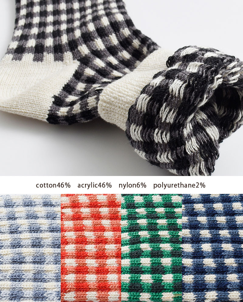 ROTOTO(ロトト)ジャガード編みギンガムチェックソックス“GINGHAMCHECKSOCKS”r1506