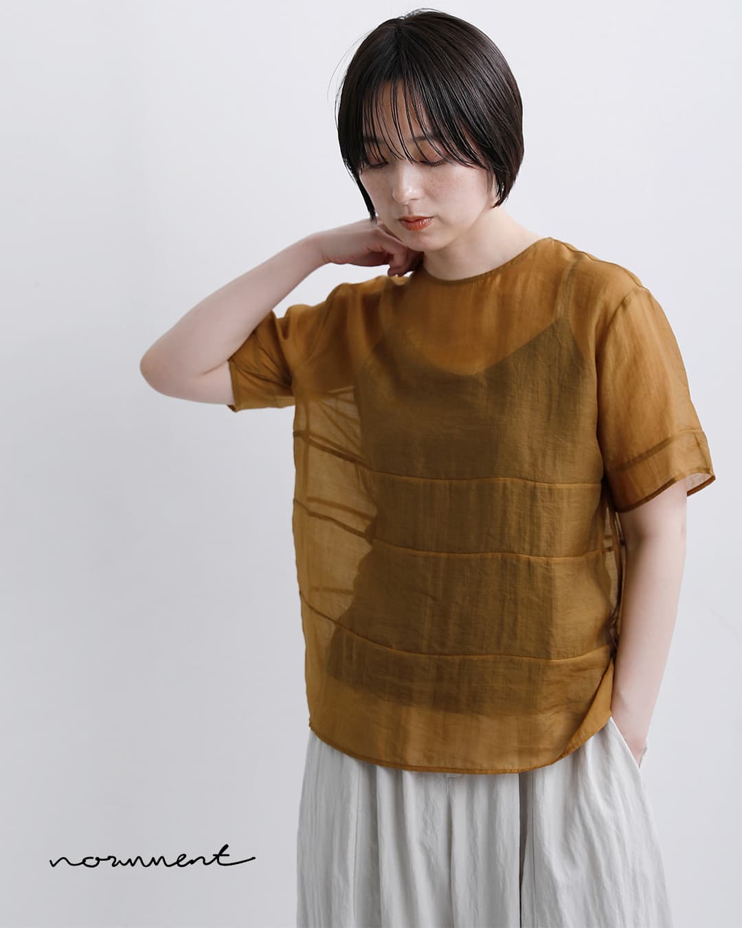 ノーメント normment シアーテンセル ショートスリーブ トップス SHEER