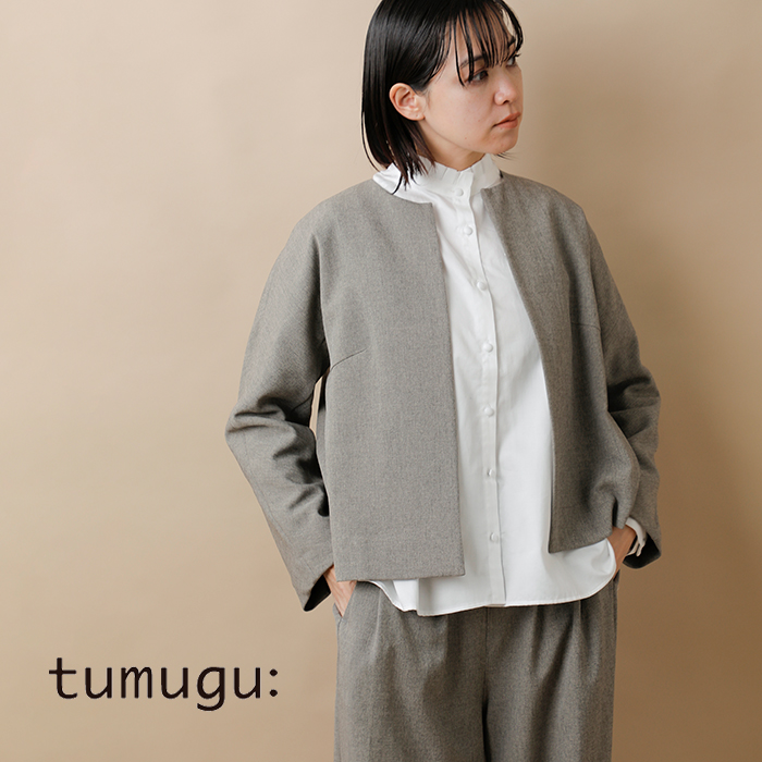 tumugu（ツムグ） コットンサテン スタンドカラー ブラウス tb19435b