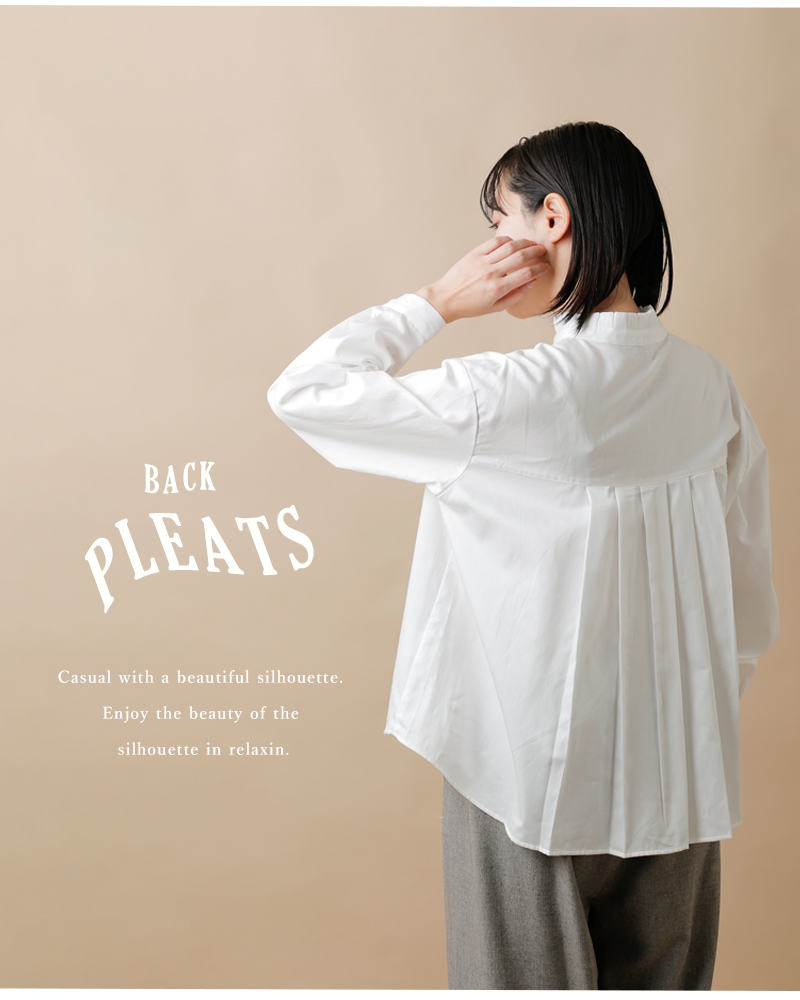 tumugu（ツムグ） コットンサテン スタンドカラー ブラウス tb19435b