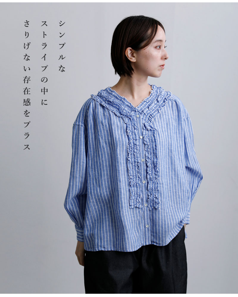 tumugu（ツムグ） ストライプ フリル ブラウス tb26101-b レディース