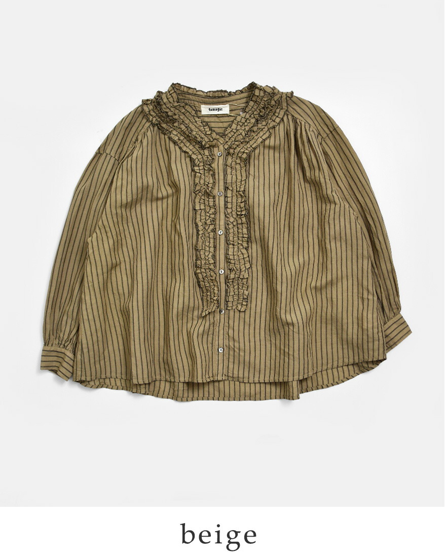 ツムグ　tumugu tumugu: 今期購入　ブラウス　ストライプ　フリル tumugu（ツムグ） ストライプ フリル ブラウス tb26101-b レディース