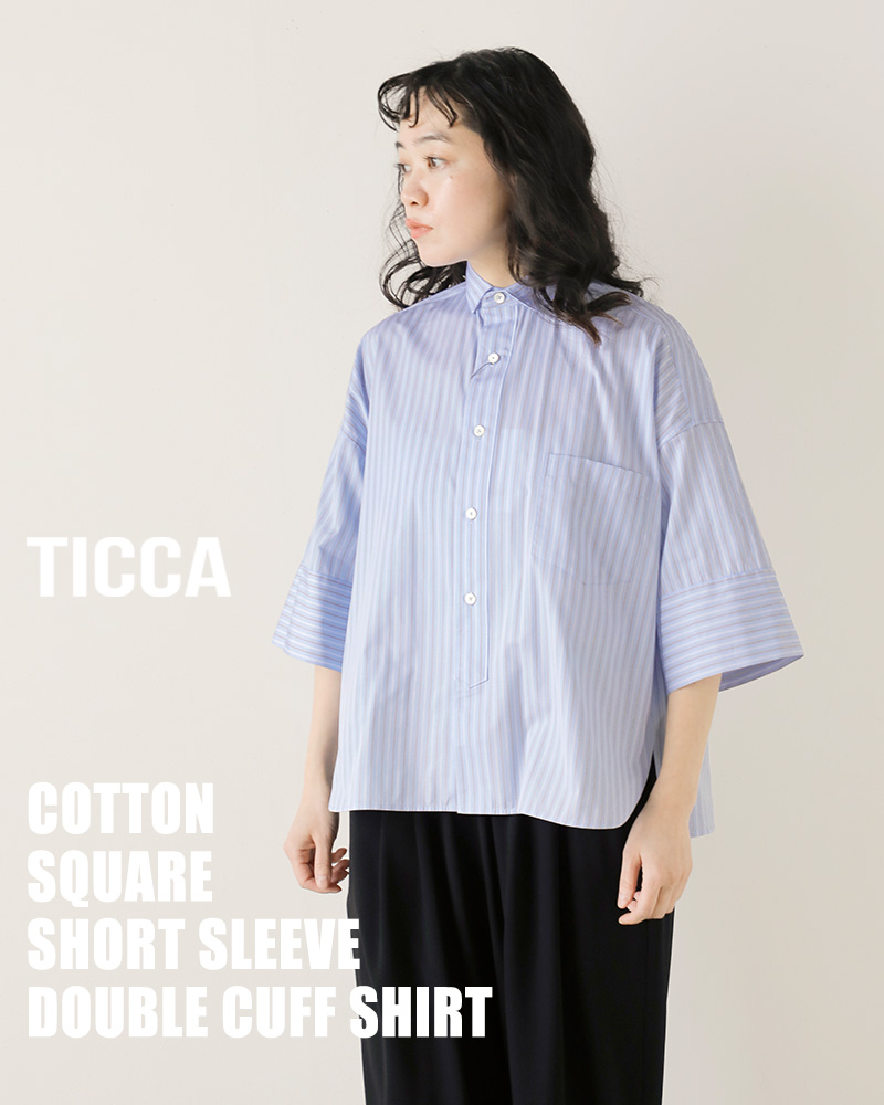 25SS 新作 TICCA スクエア　半袖　ダブルカフスシャツ TBES-014 スクエア半袖ダブルカフスシャツ/TBES-014