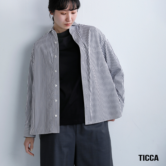 ✨極美品✨ティッカ TlCCA スクエアビッグシャツ ストライプ フリーサイズ TICCA（ティッカ） コットン スクエア ビッグ シャツ tbfs-001