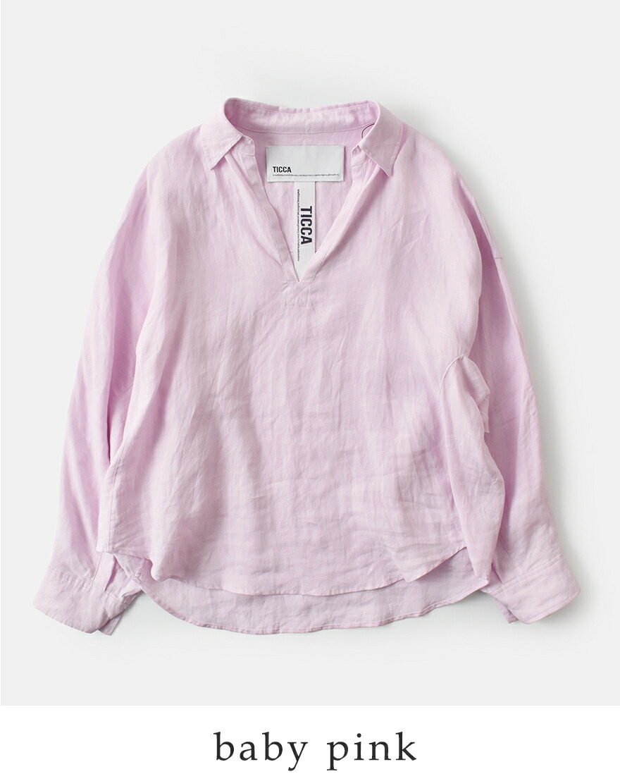 【クリーニング済み】ティッカ スキッパーシャツ コットンリネン 長袖 F TICCA(ティッカ)｜リネンスキッパーシャツ/ホワイト の通販｜ELLESHOP