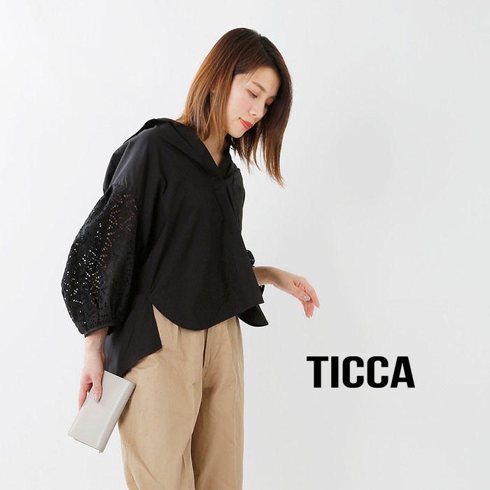 クーポン対象】TICCA ティッカ コットンレースパフスリーブシャツ tbks