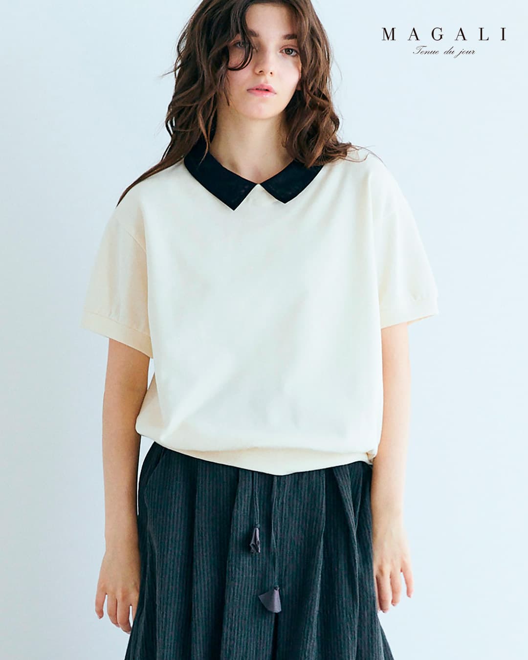 MAGALI（マガリ） ループバックコットン オーガンジー襟 カットソー
