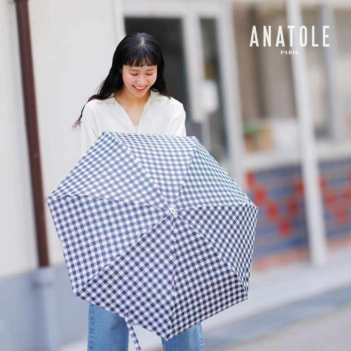 45r45rpm日傘 チェック柄 木製ハンドル セール【40%OFF】アナトール パリス ANATOLE PARIS ファイバーグラス