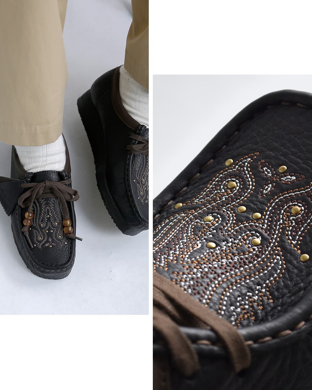 クラークス clarks レザー 刺繍 ワラビー クレープソール モカシン
