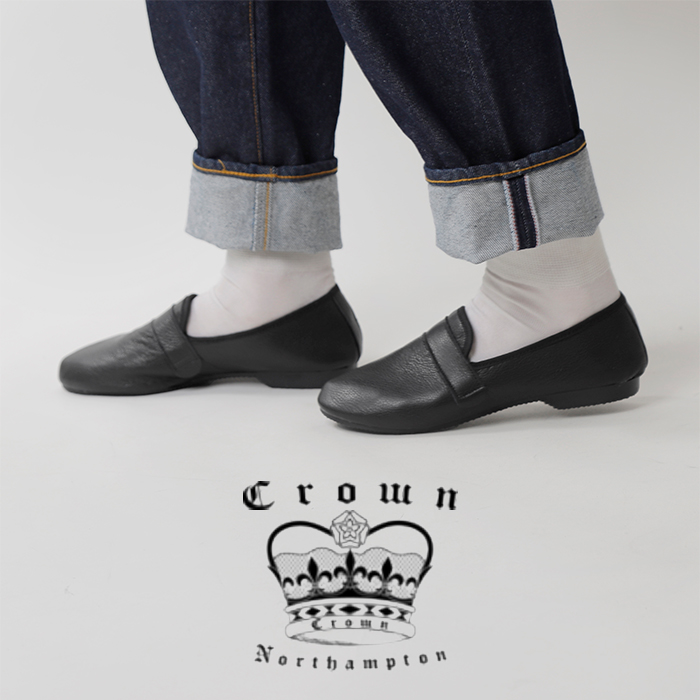 CROWN(クラウン)レザーホールカットフラットシューズ wholecut-strap