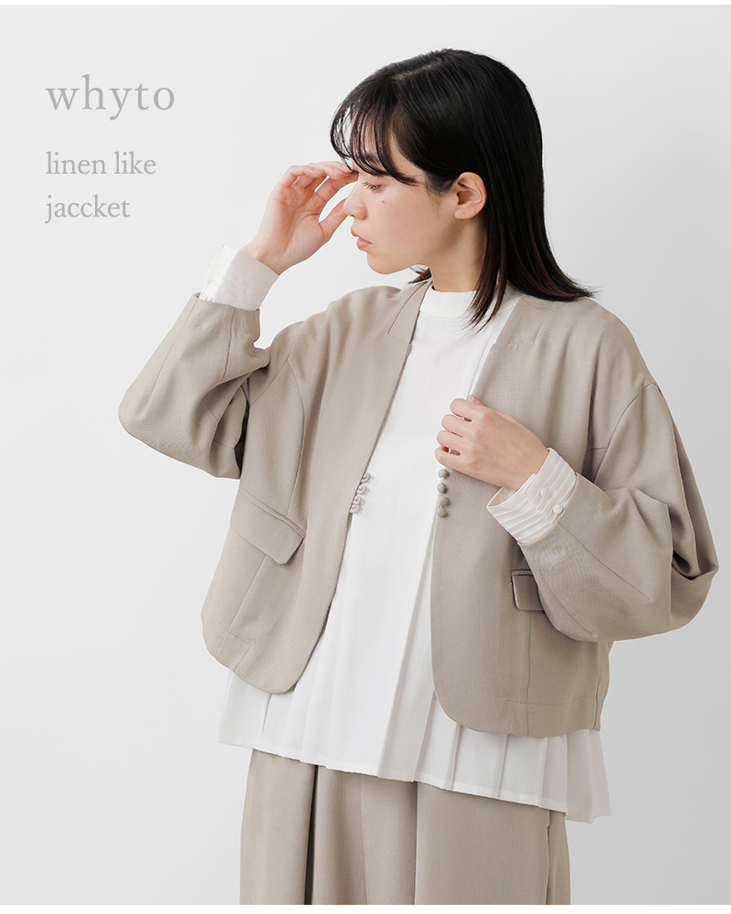 WHYTO 【40%OFF】whyto ホワイト リネン ライク ノーカラー