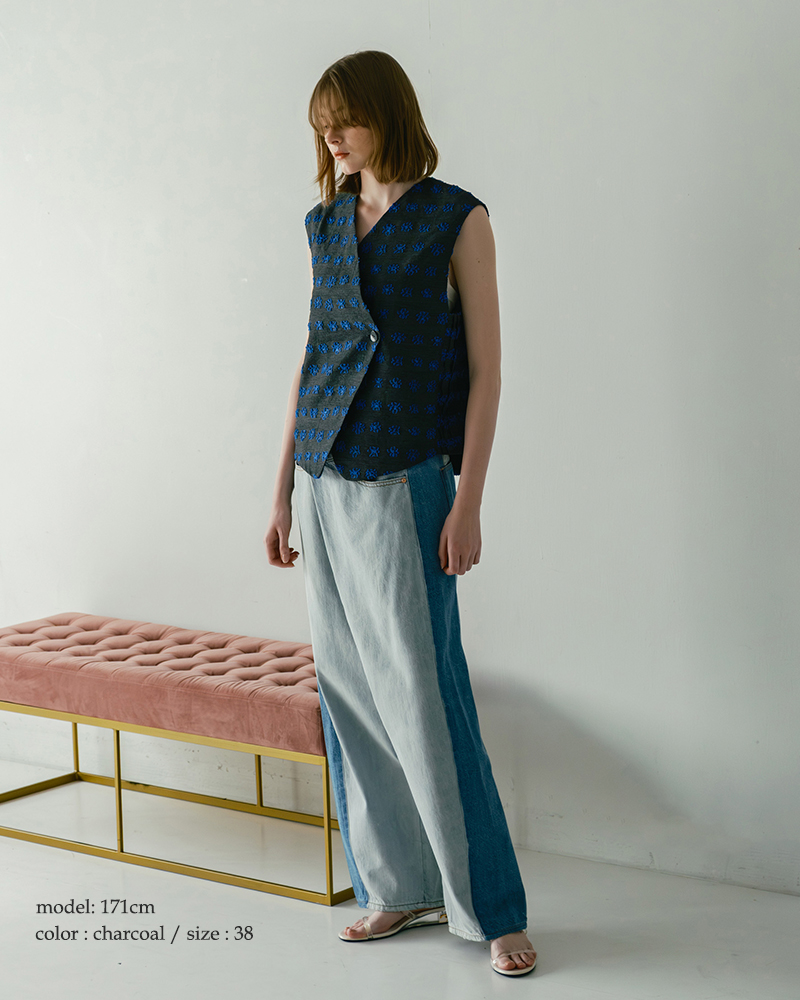 WHYTO（ホワイト） ジャガード アシンメトリー ベスト jacquard