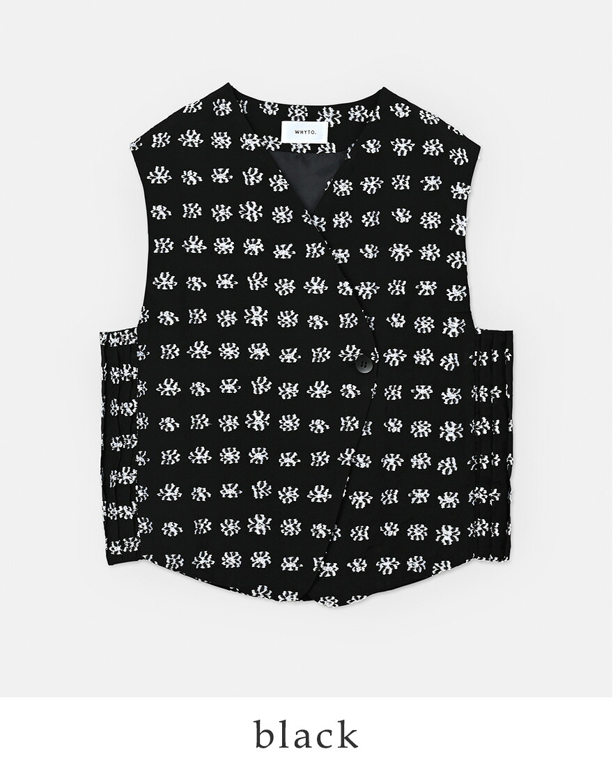 アシンメトリックカット ブラックベスト WHYTO（ホワイト） ジャガード アシンメトリー ベスト jacquard
