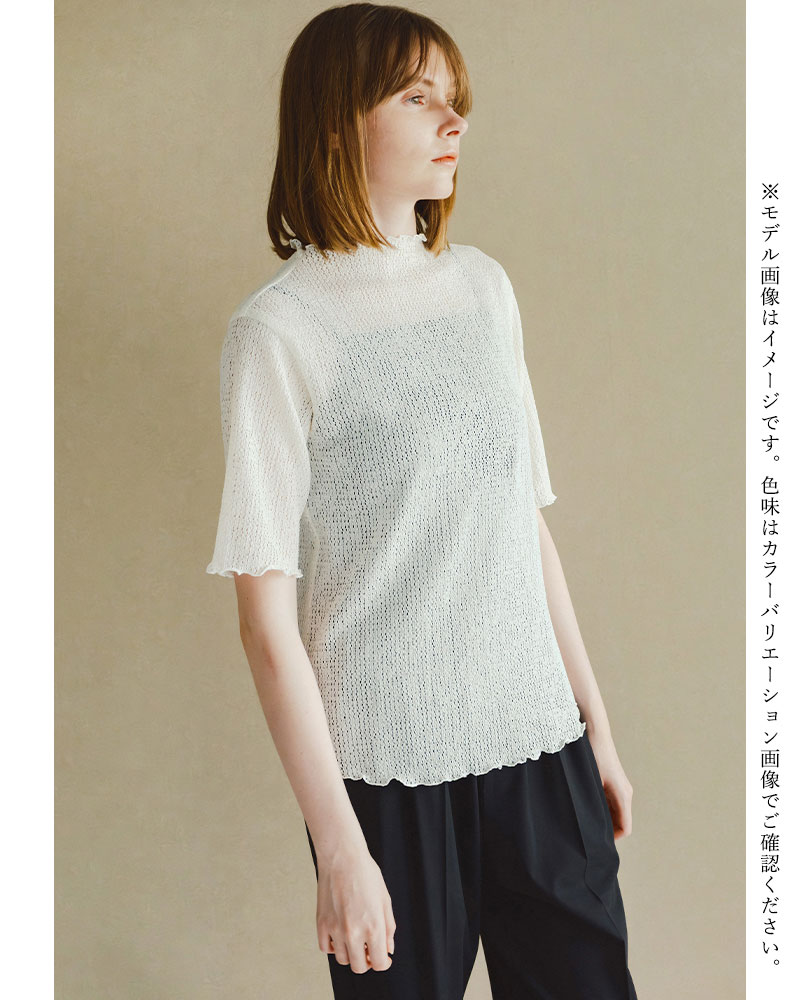 WHYTO（ホワイト） メロウモックネック シアー レース ブラウス sheer