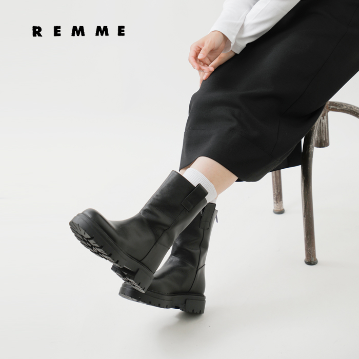 ☆】【20%OFF】REMME レメ ナパ レザー タンクソール ミドル ブーツ zh