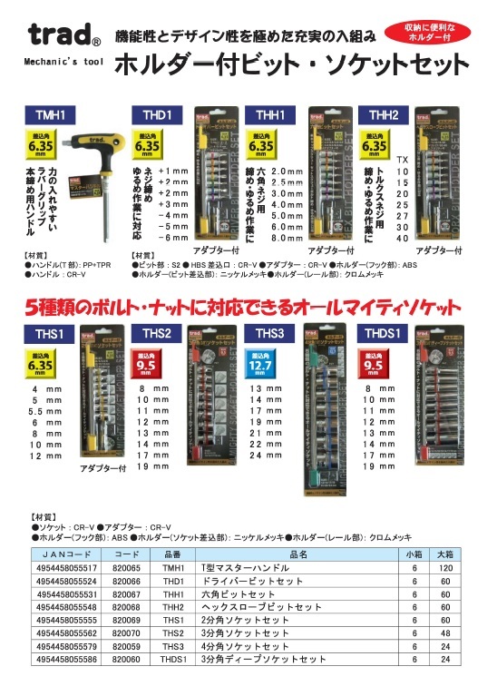 業務用10個セット) TRAD ホルダー付き六角ビットセット 〔2.0/2.5/3.0