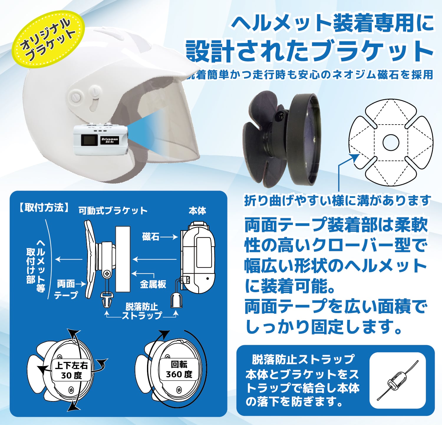 バイク用ドライブレコーダーBS-9b ヘルメットに装着