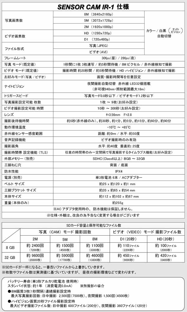 ドライブマン センサーカム IR-1 ポータブル監視ビデオカメラ 赤外線