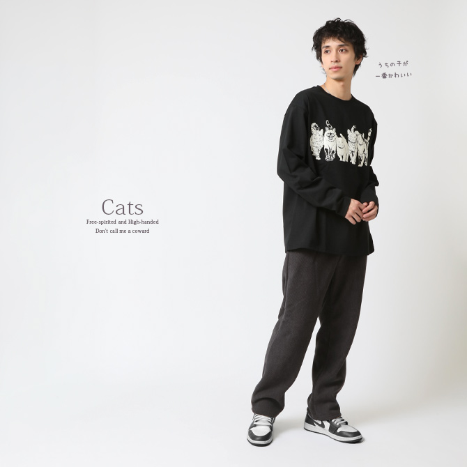 tシャツ 長袖 メンズ 猫プリントTシャツ フロント バックプリント 長袖Ｔシャツ アニマル前後 猫 キャット ロンT トップス 2025秋冬 新作/爆買 | ARCADE | 09
