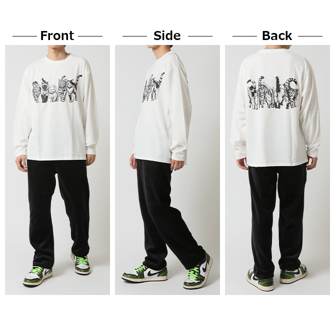 tシャツ 長袖 メンズ 猫プリントTシャツ フロント バックプリント 長袖Ｔシャツ アニマル前後 猫 キャット ロンT トップス 2025秋冬 新作/爆買 | ARCADE | 11