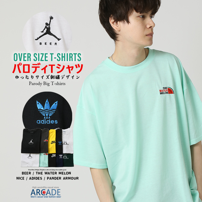 Tシャツ メンズ オーバーサイズ パロディ半袖Tシャツ アジデス ワンポイント 刺繍 アメカジ 半袖tシャツ トップス | ARCADE | 02