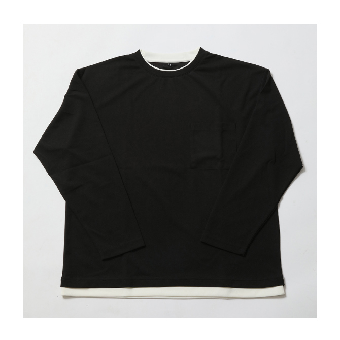 半額セール UVカット 重ね着風 ポケTシャツ メンズ 長袖 ロンT ロングTシャツ ビッグシルエット ストレッチ 梨地 フェイクレイヤード 無地T 梨地 胸ポケ 春 | ARCADE | 04