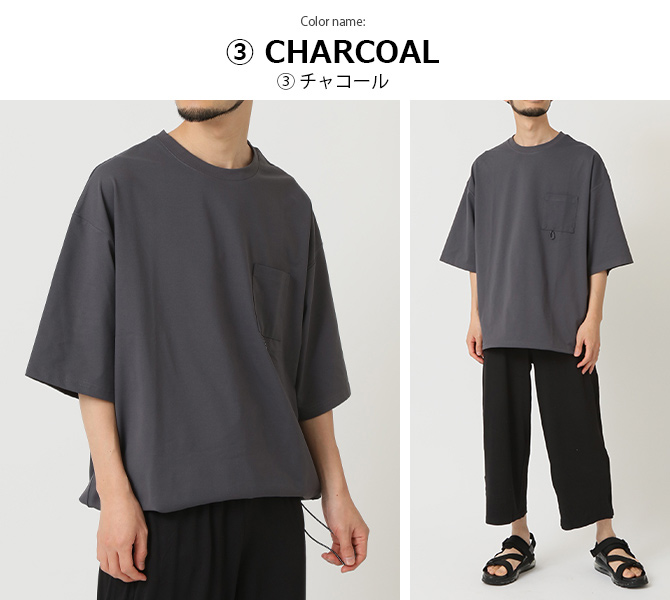 UVカット tシャツ 半袖 ドライストレッチ メンズ オーバーサイズ 5分袖Tシャツ upf50+ UVカット 裾 ドローコード グラスコード ポケットTシャツ 2025夏 新作 | ARCADE | 15