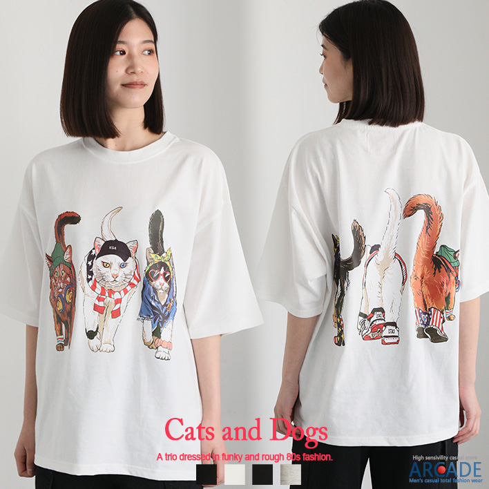 ARCADE（アーケード） Tシャツ メンズ 半袖Tシャツ 猫プリントtシャツ