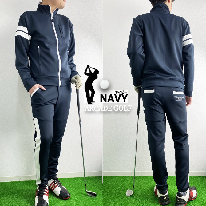 4way スーパーストレッチ ゴルフ ジャケット セットアップ 紺/5L ブルゾン 伸縮 メンズ ゴルフウェア GOLF 大きいサイズ ジャージ ゴルフウェア メンズ ジャージポンチ ストレッチ セットアップ