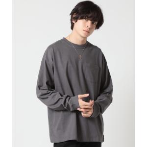 ヘビーウェイト 長袖Tシャツ USAコットン 胸ポケット 袖リブ サイドスリット ビッグロングTシャ...