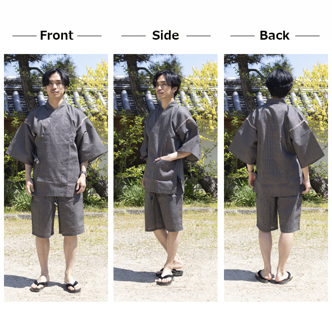 しじら織り甚平 上下2点セット メンズ 夏 涼...の詳細画像5