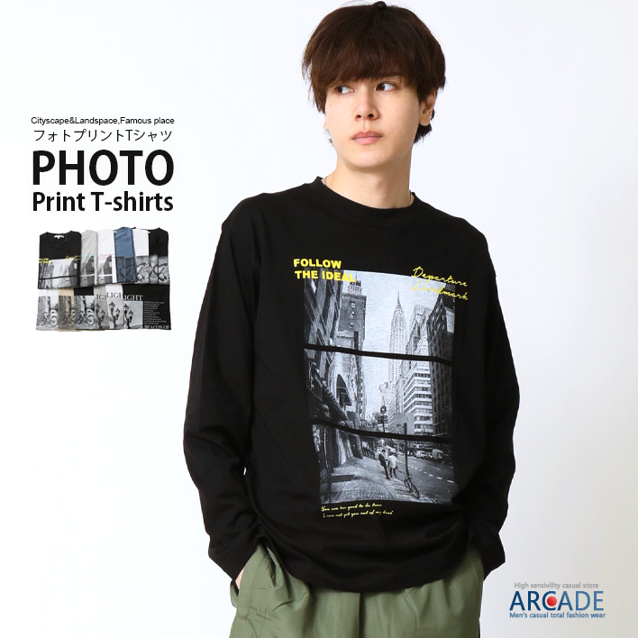 tシャツ メンズ 長袖 フォトプリント ロンT 長袖Tシャツ トップス カットソー 2024 秋新作 : aclt230126 : ARCADE -  通販 - Yahoo!ショッピング