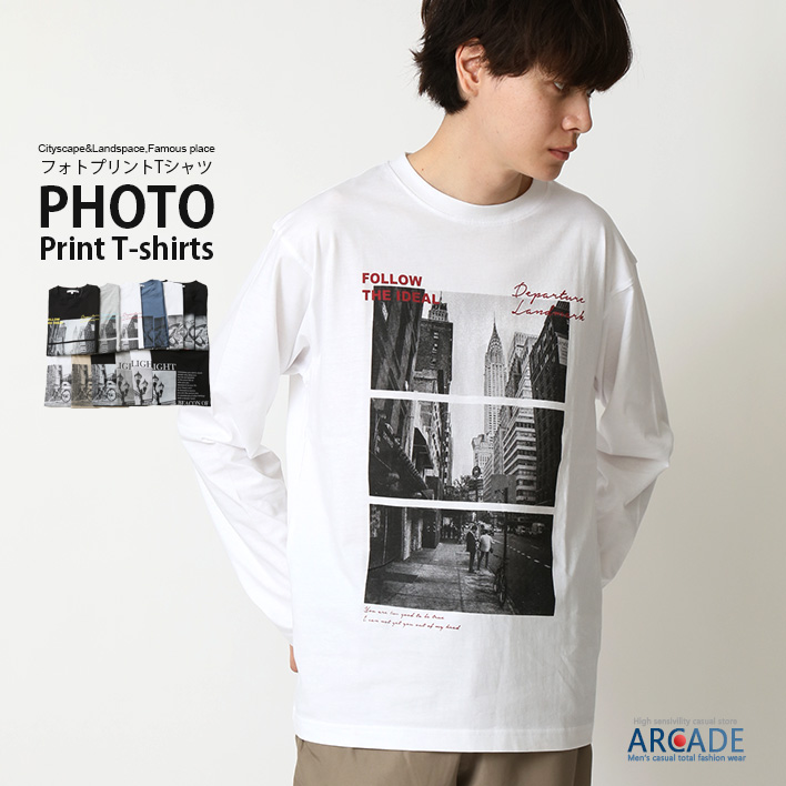 tシャツ メンズ 長袖 フォトプリント ロンT 長袖Tシャツ トップス カットソー 2024 秋新作 : aclt230126 : ARCADE -  通販 - Yahoo!ショッピング