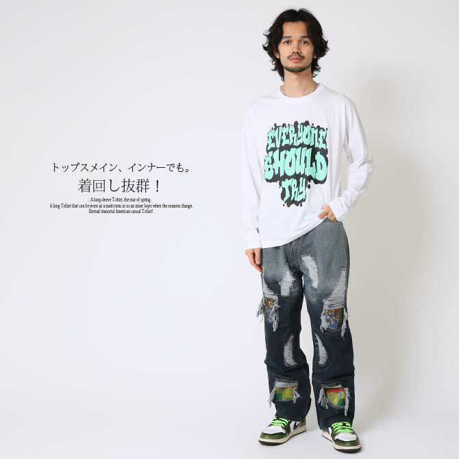 半額セール tシャツ メンズ 長袖Tシャツ ロンT ロングTシャツ ストリート トップス ポップ アート カットソー メンズ 春 カレッジ ロゴ プリント 2025春 新作 | ARCADE | 12