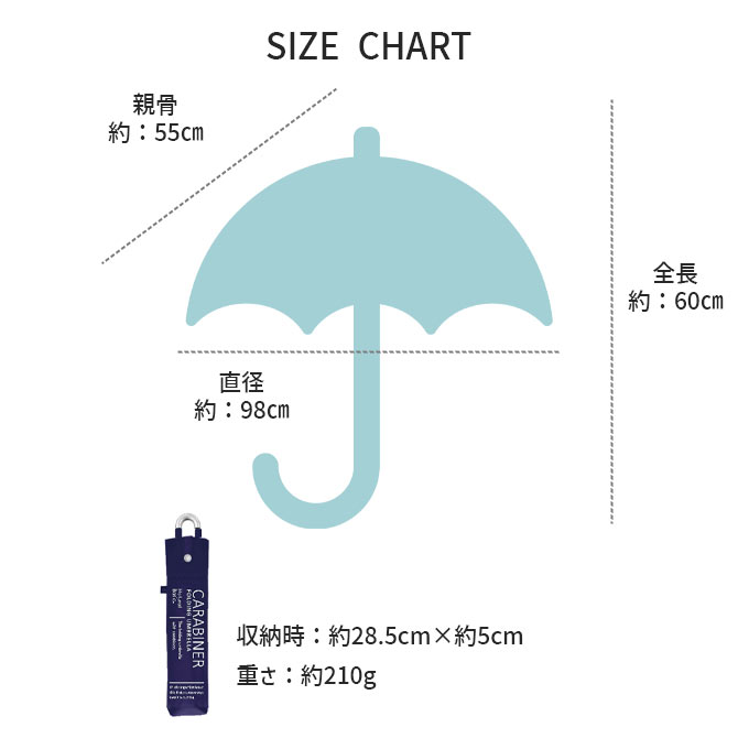 カラビナリング 折りたたみ傘 55cm 晴雨兼...の詳細画像3