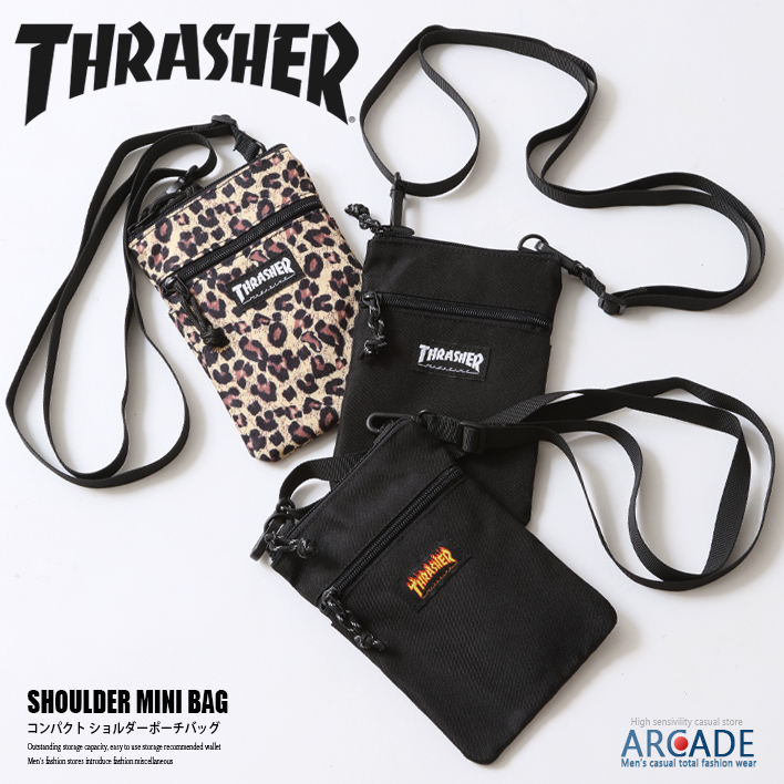 ミニショルダーバッグ メンズ THRASHER ショルダーポーチ 斜め掛け インナーポーチ スマホショルダーバッグ/爆買 | THRASHER