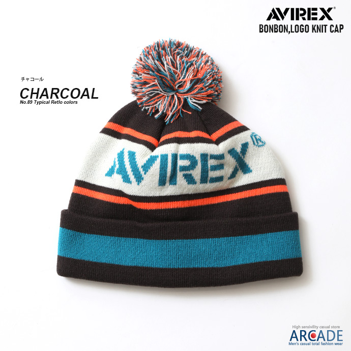 AVIREX アビレックス ニットキャップ ボンボン かわいい ニット帽子 ワッチキャップ 秋冬 ブランドロゴ/爆買 | AVIREX | 01