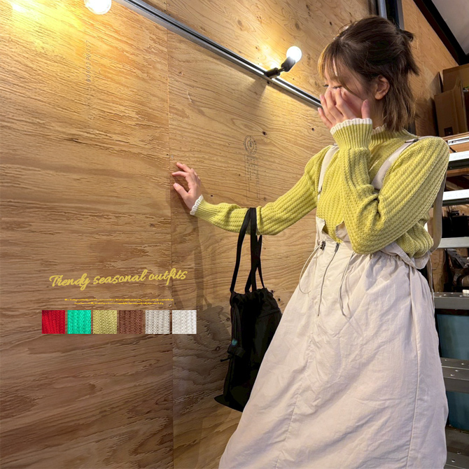 ニット レディース  セーター リブニット パイピングハイネック 配色 リブ編みニットカットソー Y2K レトロファッション/爆買 | ARCADE | 09