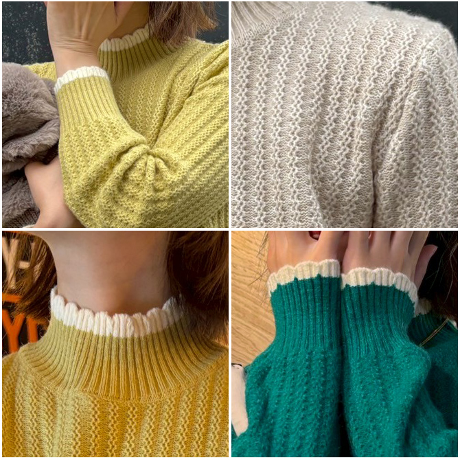 ニット レディース  セーター リブニット パイピングハイネック 配色 リブ編みニットカットソー Y2K レトロファッション/爆買 | ARCADE | 10